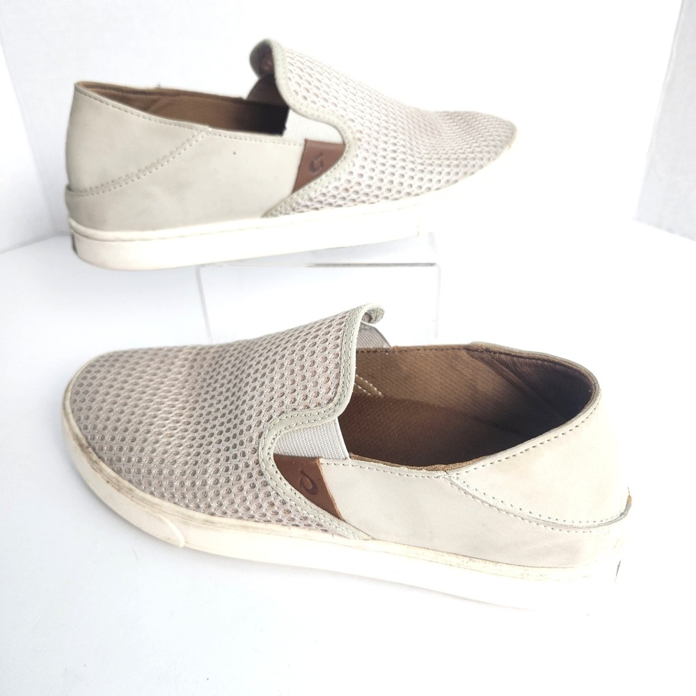 Olukai Pehuea Womens 7.5 Slip On Mesh Sneakers Bone Tapa Drop-In Heel 20271-2020